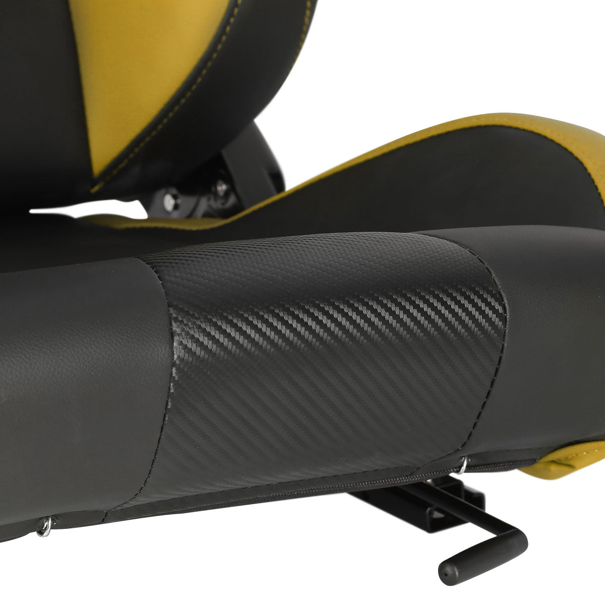 Fully Reclinable Black & Yellow PVC Leather Carbon Fiber Style Bucket Racing Seat w/ Sliders - Driver Side Only