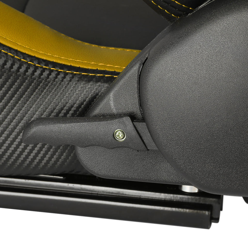 Fully Reclinable Black & Yellow PVC Leather Carbon Fiber Style Bucket Racing Seat w/ Sliders - Driver Side Only