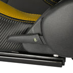 Fully Reclinable Black & Yellow PVC Leather Carbon Fiber Style Bucket Racing Seat w/ Sliders - Driver Side Only