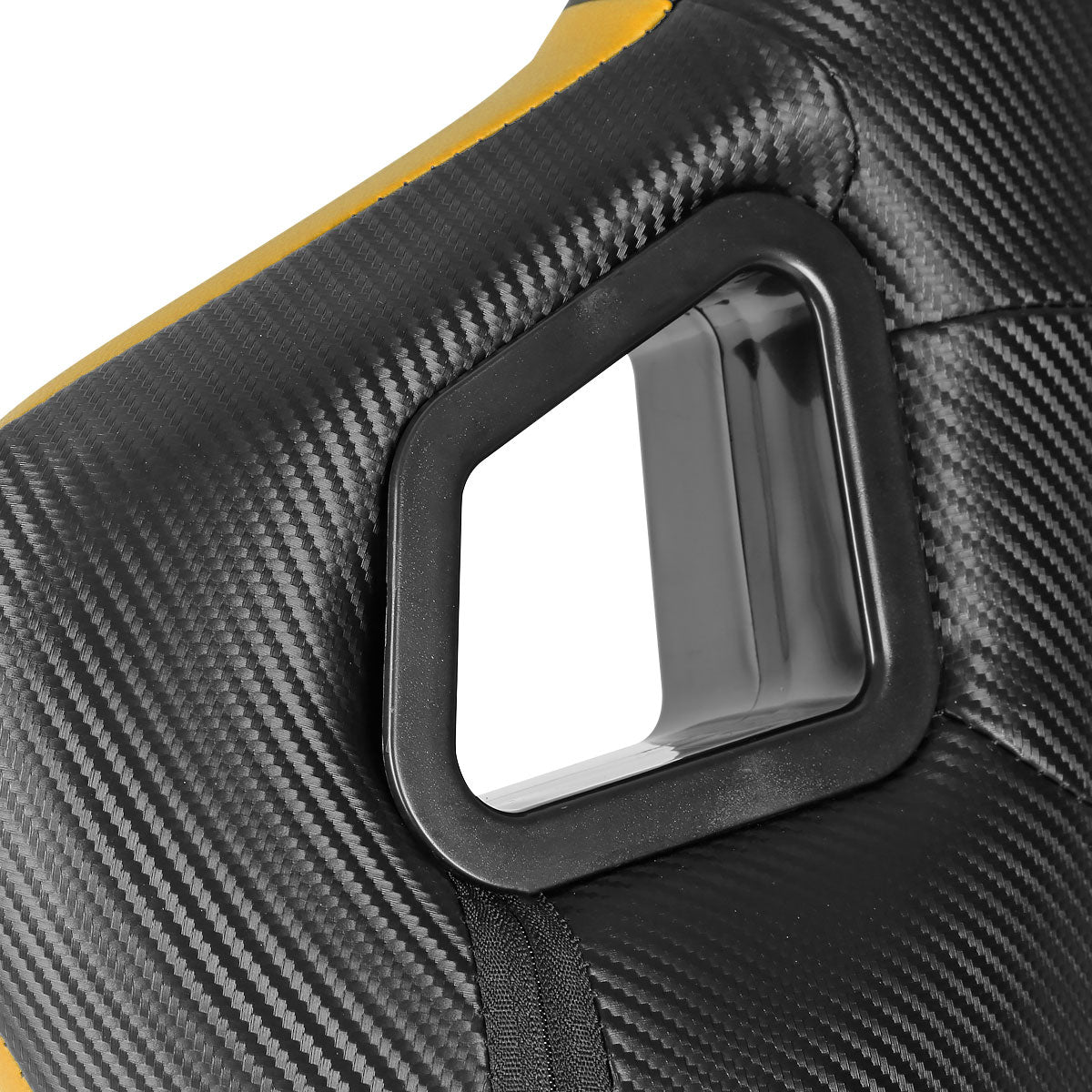 Fully Reclinable Black & Yellow PVC Leather Carbon Fiber Style Bucket Racing Seat w/ Sliders - Driver Side Only
