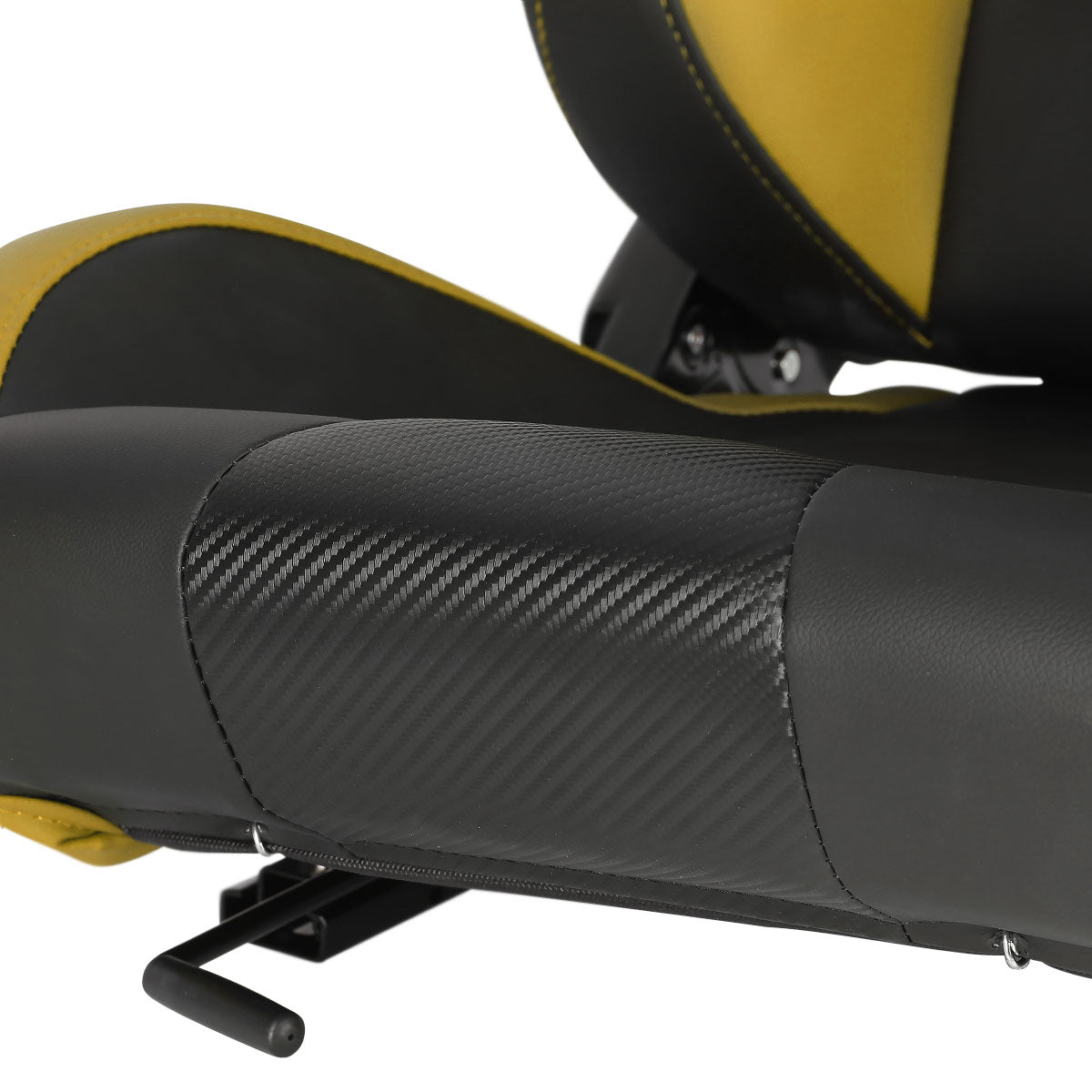 Fully Reclinable Black & Yellow PVC Leather Carbon Fiber Style Bucket Racing Seat w/ Sliders - Passenger Side Only