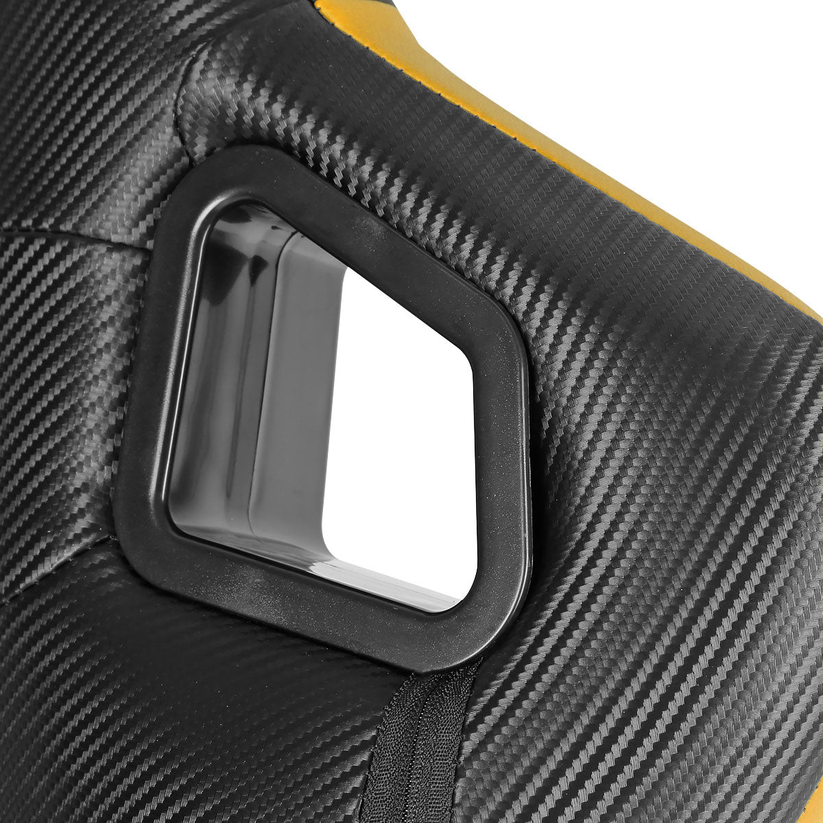 Fully Reclinable Black & Yellow PVC Leather Carbon Fiber Style Bucket Racing Seat w/ Sliders - Passenger Side Only