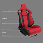 Universal Fully Reclinable Black Red Suede Bucket Racing Seat w/ Sliders - Passenger Side Only