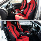 Universal Fully Reclinable Black Red Suede Bucket Racing Seat w/ Sliders - Passenger Side Only