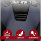 Universal Fully Reclinable Black PU Leather Gray Suede Bucket Racing Seat w/ Sliders - Single Seat