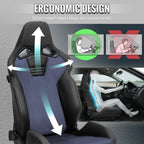Universal Fully Reclinable Black PU Leather Gray Suede Bucket Racing Seat w/ Sliders - Single Seat