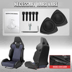 Universal Fully Reclinable Black PU Leather Gray Suede Bucket Racing Seat w/ Sliders - Single Seat