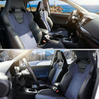 Universal Fully Reclinable Black PU Leather Gray Suede Bucket Racing Seat w/ Sliders - Single Seat