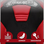 Universal Fully Reclinable Red PU Leather Black Suede Bucket Racing Seat w/ Sliders - Single Seat