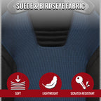 Universal Fully Reclinable Black Suede Blue Mesh Bucket Racing Seat w/ Sliders - Single Seat
