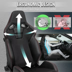 Universal Fully Reclinable Black PU Leather Suede Bucket Racing Seat w/ Sliders - Single Seat