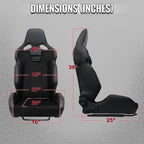 Universal Fully Reclinable Black PU Leather Suede Bucket Racing Seat w/ Sliders - Single Seat