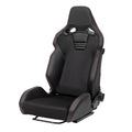 Universal Fully Reclinable Black PU Leather Suede Bucket Racing Seat w/ Sliders - Single Seat