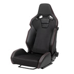 Universal Fully Reclinable Black PU Leather Suede Bucket Racing Seat w/ Sliders - Single Seat