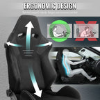 Universal Fully Reclinable Black Suede Silver Stitch High Bolster Bucket Racing Seat w/ Sliders - Single Seat