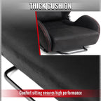 Universal Fully Reclinable Black Suede Red Stitch Bucket Racing Seat w/ Sliders - Single Seat