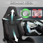 Universal Fully Reclinable Black Suede Red Stitch Bucket Racing Seat w/ Sliders - Single Seat