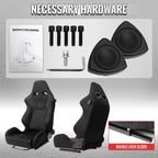 Universal Fully Reclinable Black Suede Red Stitch Bucket Racing Seat w/ Sliders - Single Seat