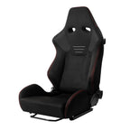 Universal Fully Reclinable Black Suede Red Stitch Bucket Racing Seat w/ Sliders - Single Seat