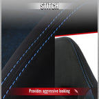 Universal Fully Reclinable Black Suede Blue Mesh High Bolster Bucket Racing Seat w/ Sliders - Single Seat