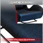 Universal Fully Reclinable Black Suede Blue Mesh High Bolster Bucket Racing Seat w/ Sliders - Single Seat