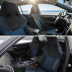 Universal Fully Reclinable Black Suede Blue Mesh High Bolster Bucket Racing Seat w/ Sliders - Single Seat