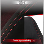 Universal Fully Reclinable Black Suede Red Mesh High Bolster Bucket Racing Seat w/ Sliders - Single Seat