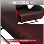 Universal Fully Reclinable Black Suede Red Mesh High Bolster Bucket Racing Seat w/ Sliders - Single Seat