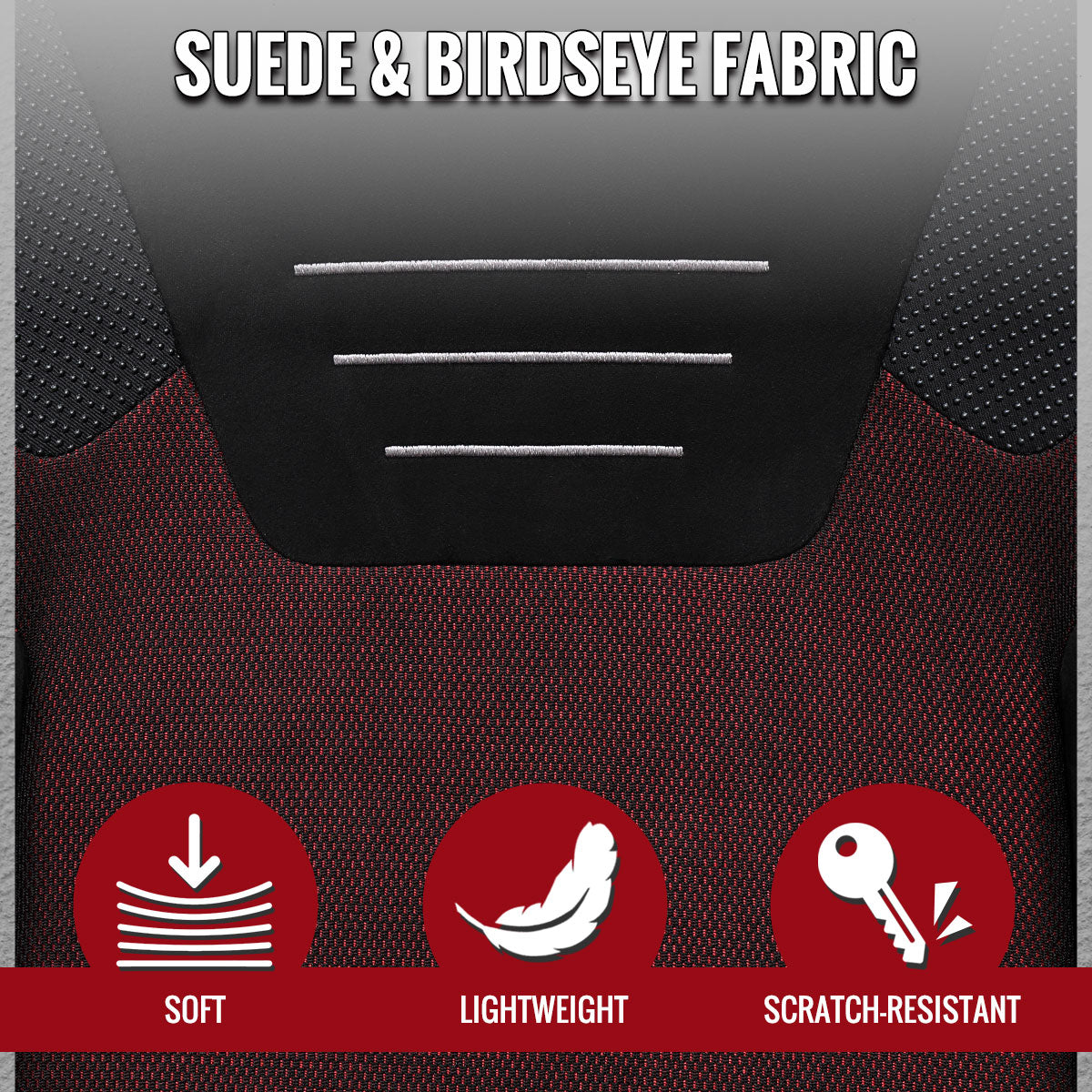 Universal Fully Reclinable Black Suede Red Mesh High Bolster Bucket Racing Seat w/ Sliders - Single Seat