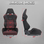 Universal Fully Reclinable Black Suede Red Mesh High Bolster Bucket Racing Seat w/ Sliders - Single Seat
