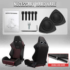 Universal Fully Reclinable Black Suede Red Mesh High Bolster Bucket Racing Seat w/ Sliders - Single Seat
