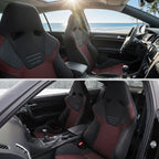 Universal Fully Reclinable Black Suede Red Mesh High Bolster Bucket Racing Seat w/ Sliders - Single Seat
