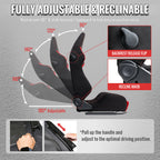Universal Fully Reclinable Black Red Suede High Bolster Bucket Racing Seat w/ Sliders - Single Seat