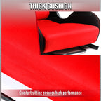Universal Fully Reclinable Black Red Suede High Bolster Bucket Racing Seat w/ Sliders - Single Seat