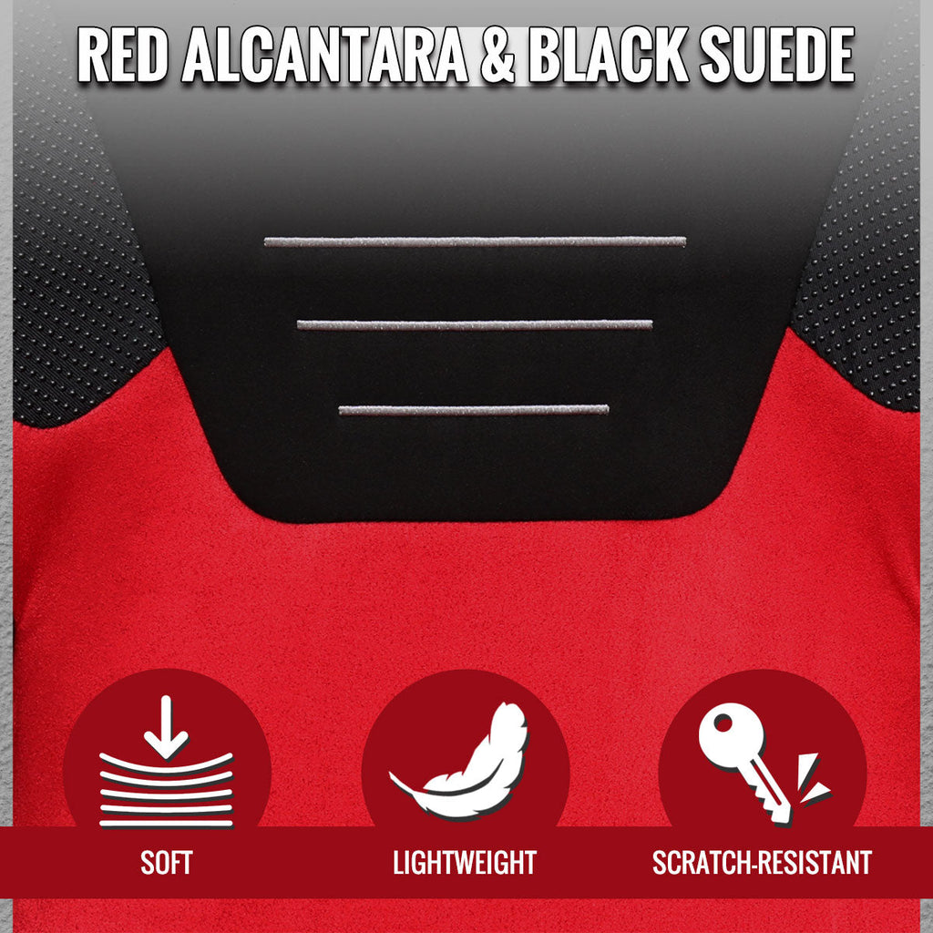 Universal Fully Reclinable Black Red Suede High Bolster Bucket Racing Seat w/ Sliders - Single Seat