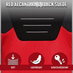 Universal Fully Reclinable Black Red Suede High Bolster Bucket Racing Seat w/ Sliders - Single Seat