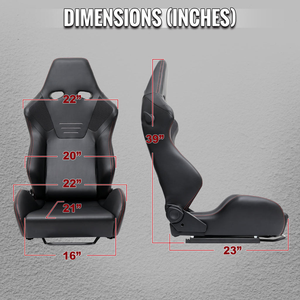 Universal Fully Reclinable Black PU Leather Bucket Racing Seat w/ Sliders - Single Seat