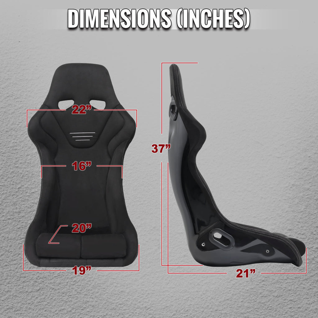 Universal Fixed-Back Black Suede Red Stitch Bucket Racing Seat w/ Sliders - Single Seat