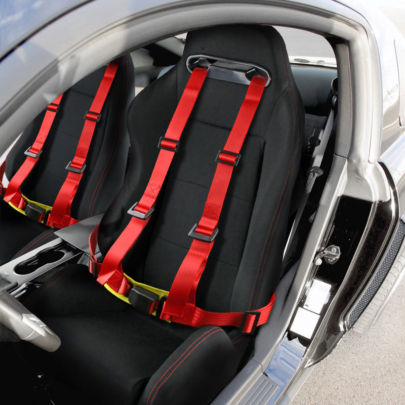 Universal Red 4 Point Racing Seat Belt Buckle Safety Harness - 2PC