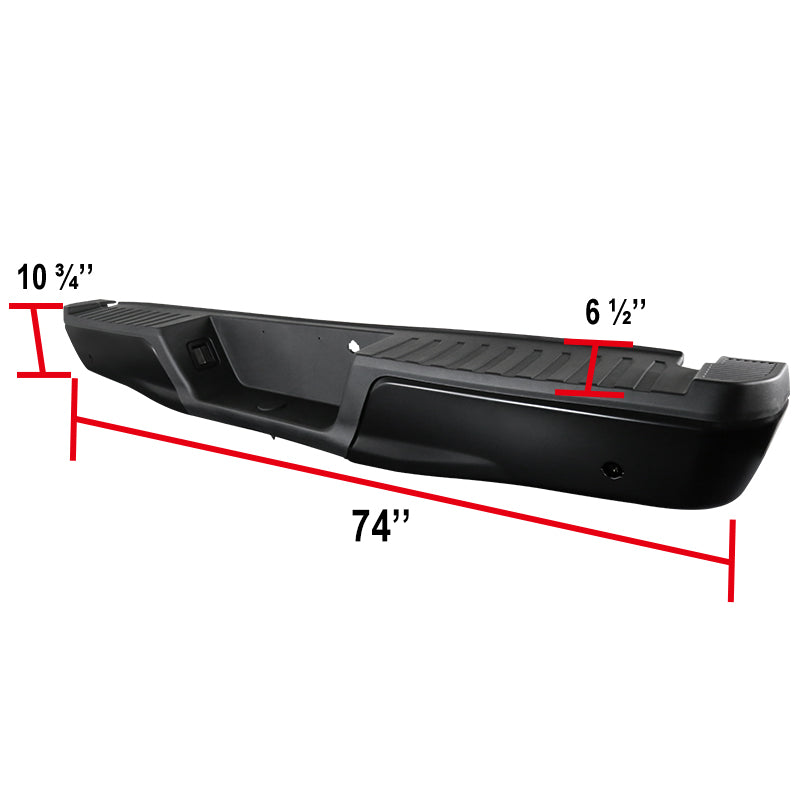 2015-2018 Ford F-150 Black Stainless Steel Factory Style Replacement Rear Step Bumper w/ License Lamps & Sensor Holes