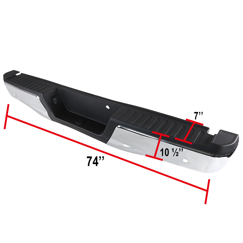 2015-2018 Ford F-150 Chrome Stainless Steel Factory Style Replacement Rear Step Bumper w/ License Lamps & Sensor Holes