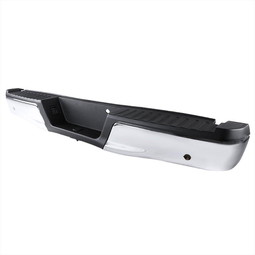 2015-2018 Ford F-150 Chrome Stainless Steel Factory Style Replacement Rear Step Bumper w/ License Lamps & Sensor Holes