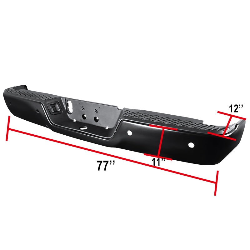 2009-2018 Dodge RAM 1500/2500/3500 Black Stainless Steel Factory Style Replacement Rear Step Bumper w/ License Lamp & Sensor Holes