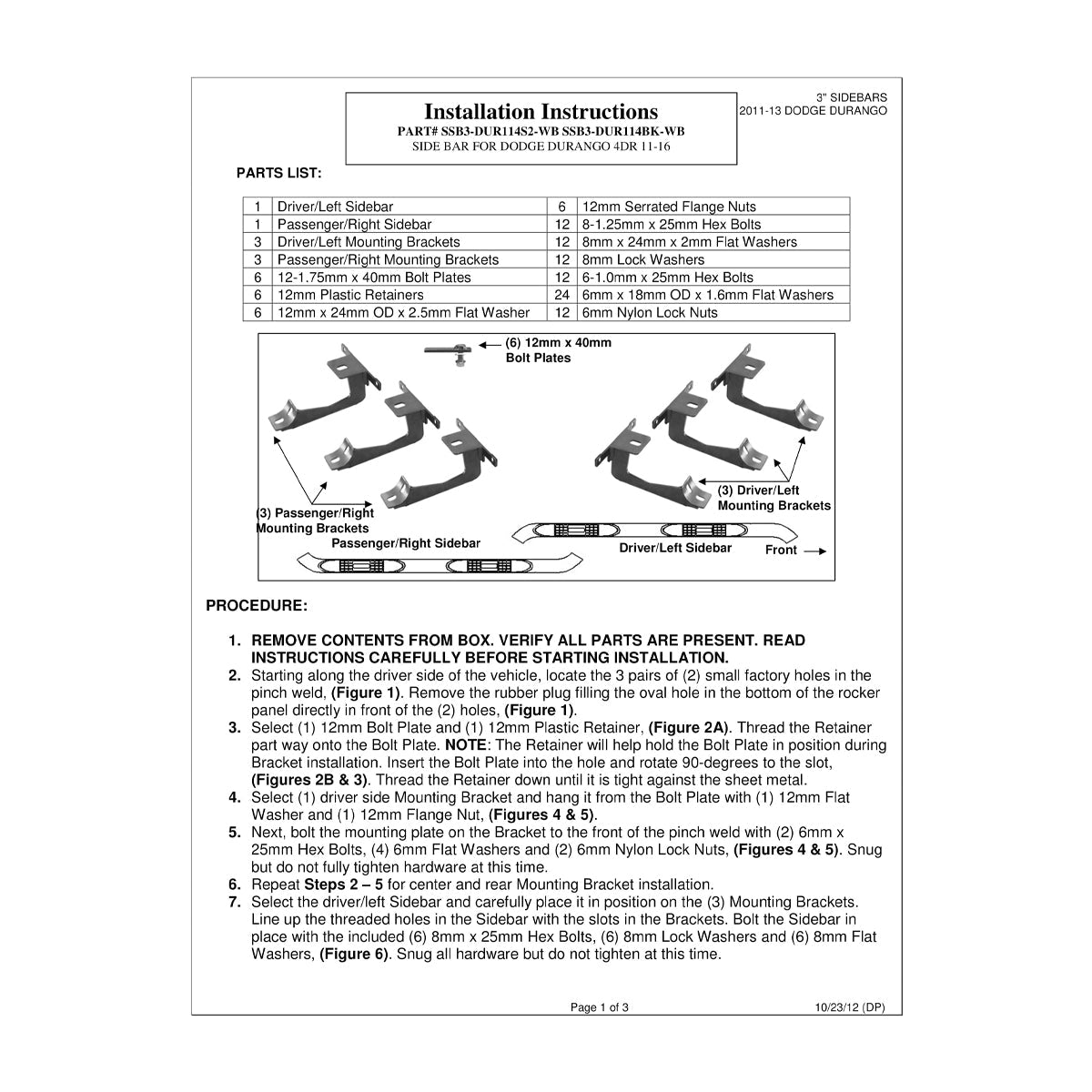 2011-2024 Dodge Durango 4DR 3" Chrome Stainless Steel Side Step Nerf Bars
