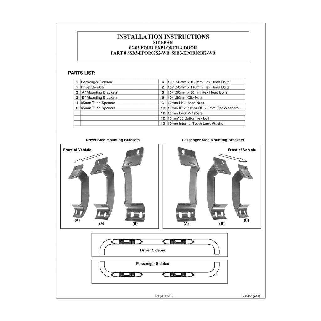 2002-2005 Ford Explorer 4DR 3" Chrome Stainless Steel Side Step Nerf Bars
