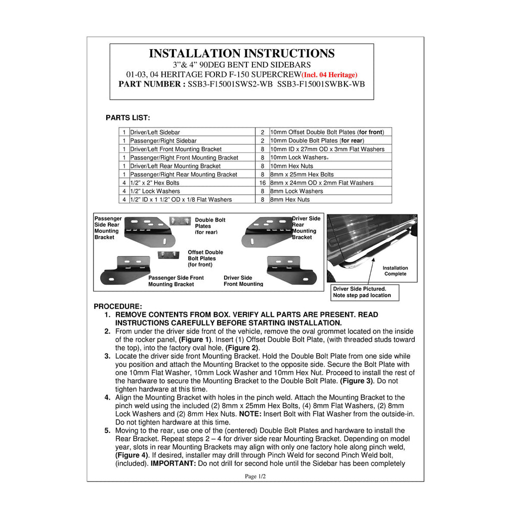 2001-2003 Ford F-150 SuperCrew 3" Chrome Stainless Steel Side Step Nerf Bars