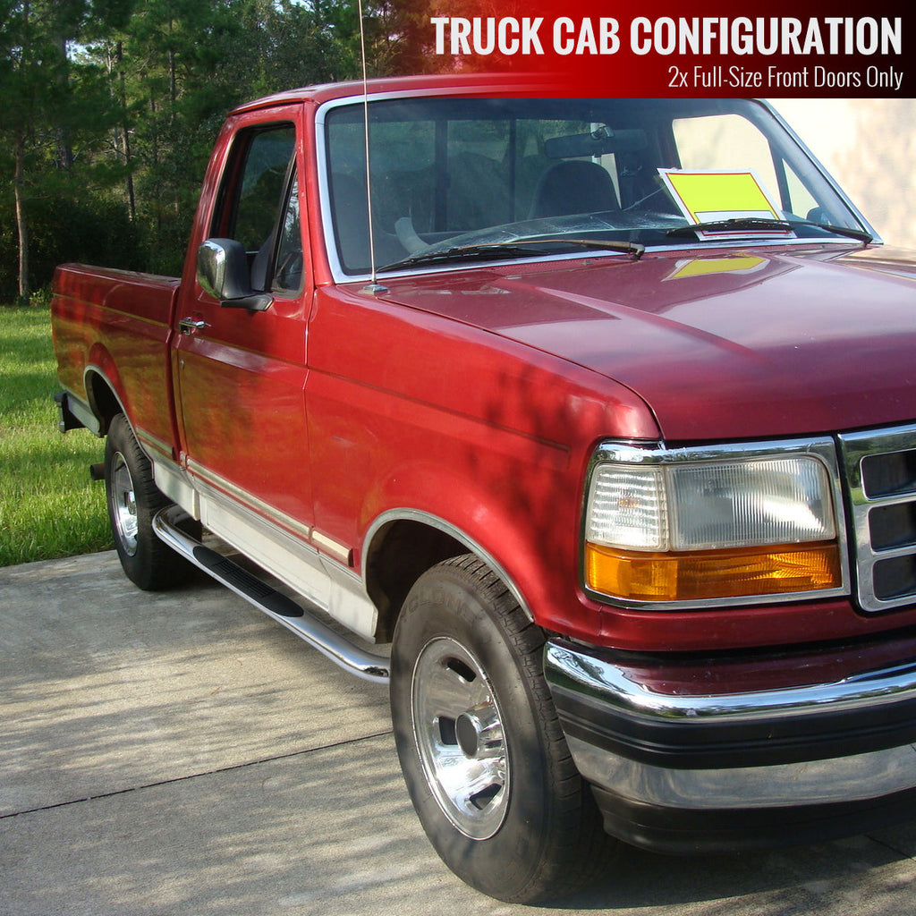 1980-1996 Ford F-150/F-250/F-350/Bronco Regular Cab 3" Chrome Stainless Steel Side Step Nerf Bars