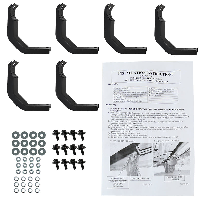 2005-2024 Nissan Frontier Crew Cab 3" Chrome Stainless Steel Side Step Nerf Bars