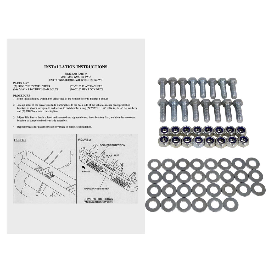 2003-2010 Hummer H2 Black Stainless Steel Side Step Nerf Bars