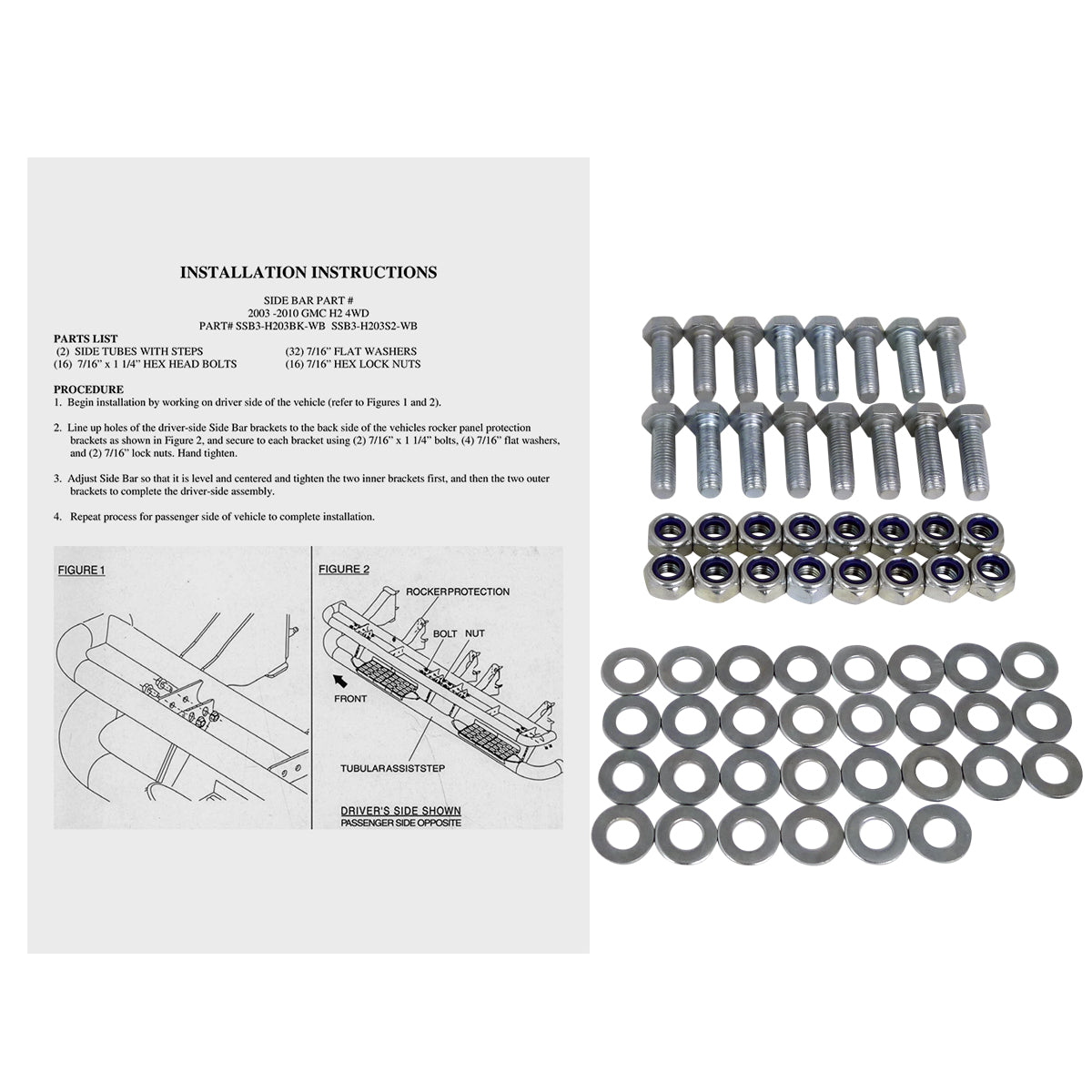 2003-2010 Hummer H2 Black Stainless Steel Side Step Nerf Bars